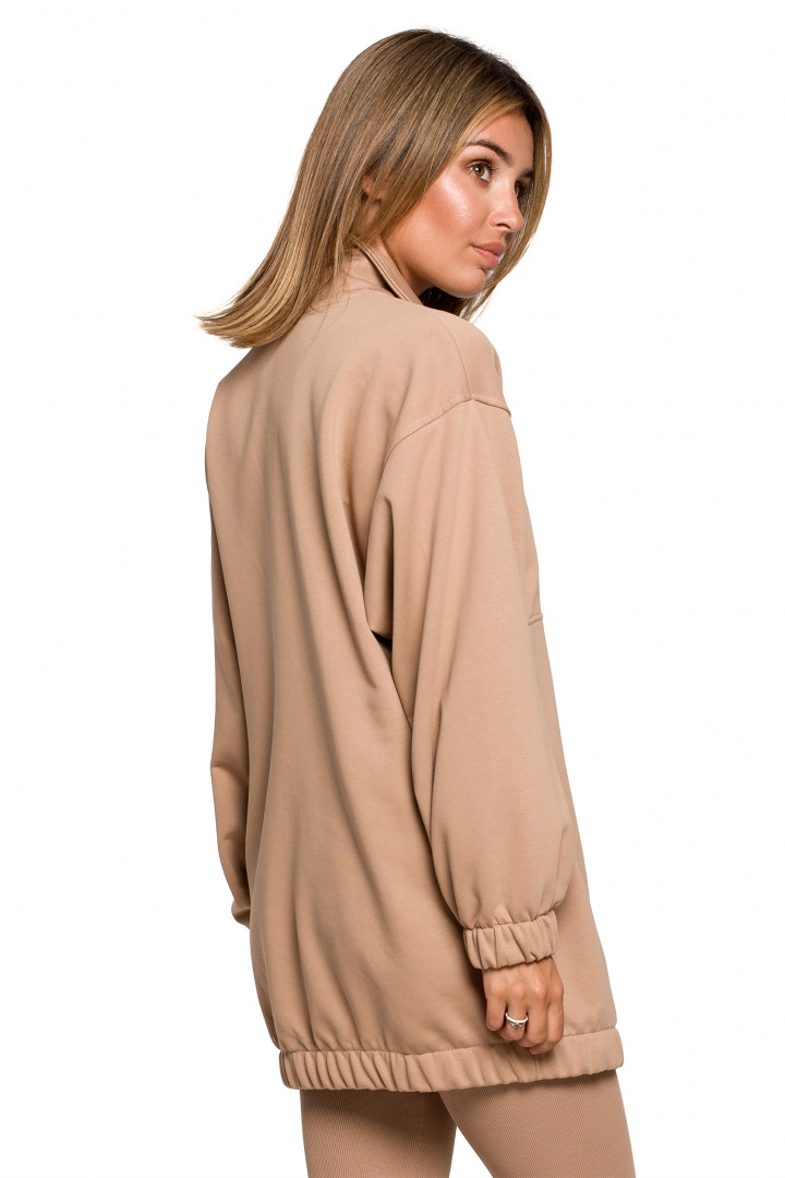 Bluza damska oversize długa z gumką i kieszenią orzechowa B202