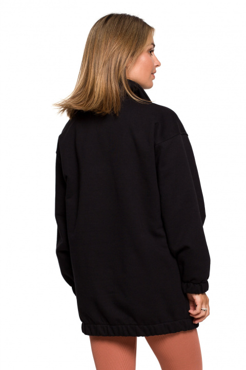 Bluza damska oversize długa z gumką i kieszenią czarna B202 Bluza damska oversize długa z gumką i kieszenią czarna B202