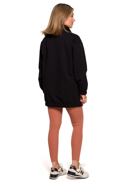 Bluza damska oversize długa z gumką i kieszenią czarna B202 Bluza damska oversize długa z gumką i kieszenią czarna B202