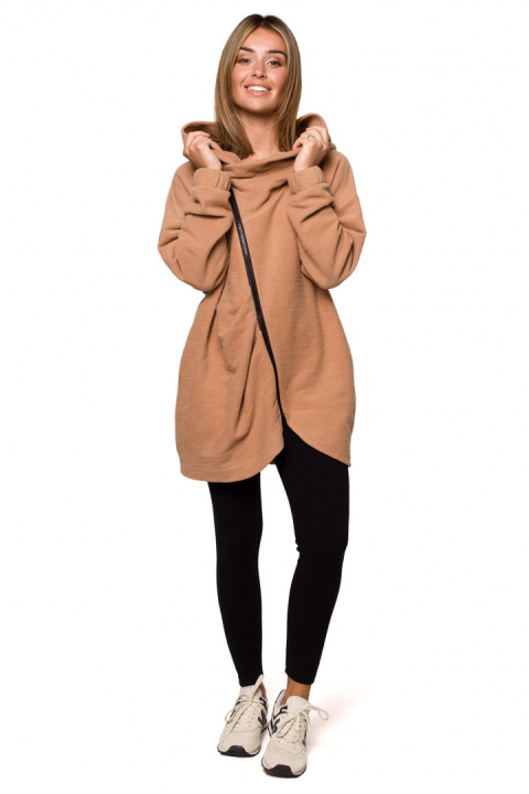 Bluza damska oversize długa rozpinana z kapturem cynamonowa B203 Bluza damska oversize długa rozpinana z kapturem cynamonowa B203