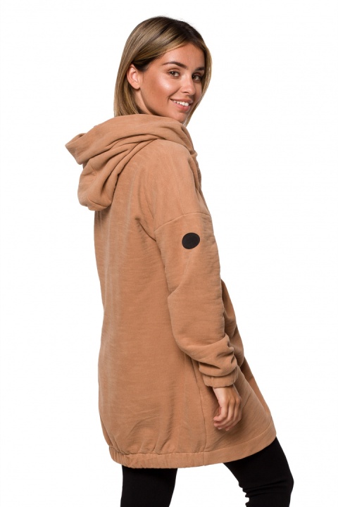 Bluza damska oversize długa rozpinana z kapturem cynamonowa B203 Bluza damska oversize długa rozpinana z kapturem cynamonowa B203