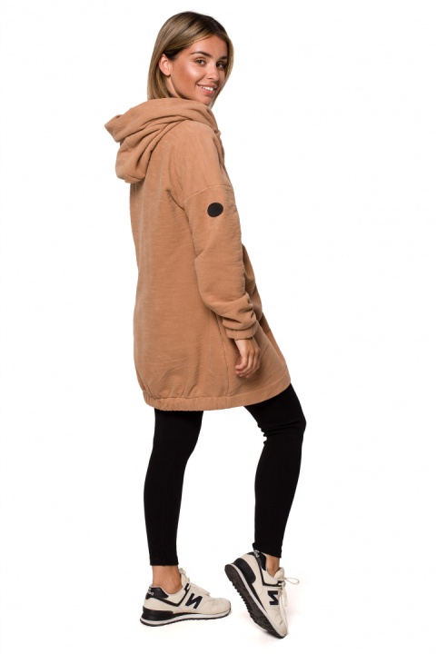 Bluza damska oversize długa rozpinana z kapturem cynamonowa B203 Bluza damska oversize długa rozpinana z kapturem cynamonowa B203
