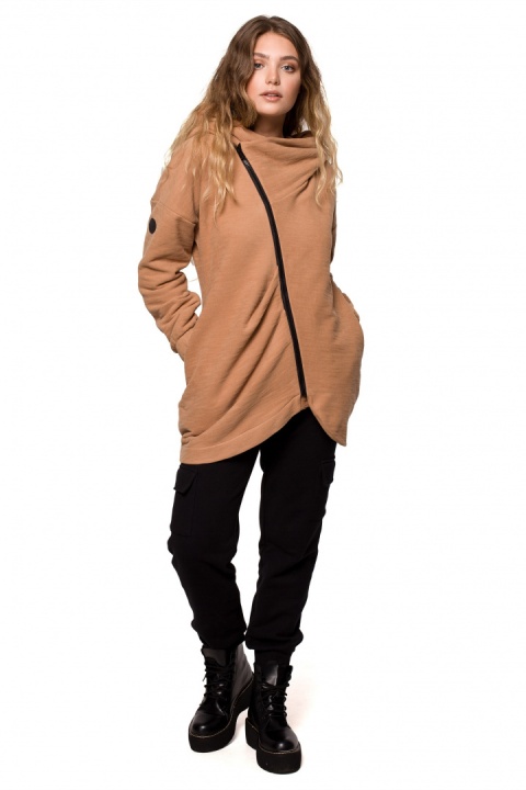 Bluza damska oversize długa rozpinana z kapturem cynamonowa B203 Bluza damska oversize długa rozpinana z kapturem cynamonowa B203