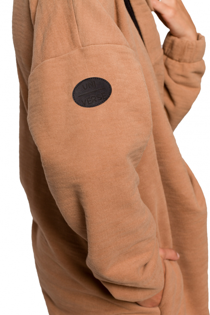 Bluza damska oversize długa rozpinana z kapturem cynamonowa B203 Bluza damska oversize długa rozpinana z kapturem cynamonowa B203