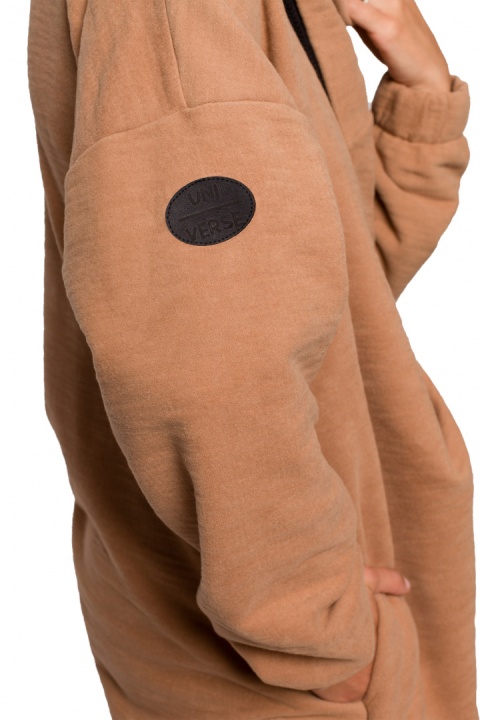 Bluza damska oversize długa rozpinana z kapturem cynamonowa B203 Bluza damska oversize długa rozpinana z kapturem cynamonowa B203