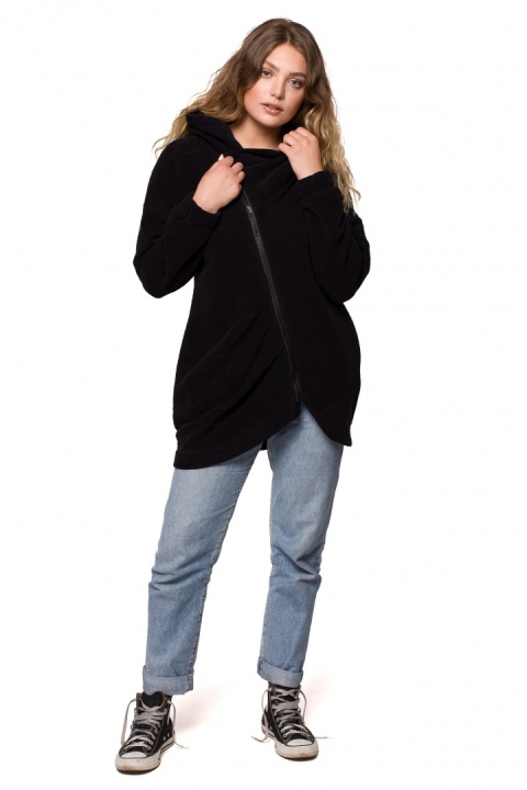 Bluza damska oversize długa rozpinana z kapturem czarna B203 Bluza damska oversize długa rozpinana z kapturem czarna B203