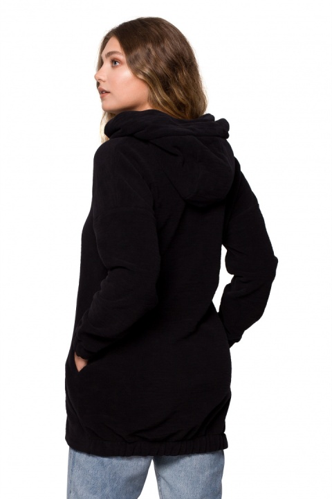 Bluza damska oversize długa rozpinana z kapturem czarna B203 Bluza damska oversize długa rozpinana z kapturem czarna B203