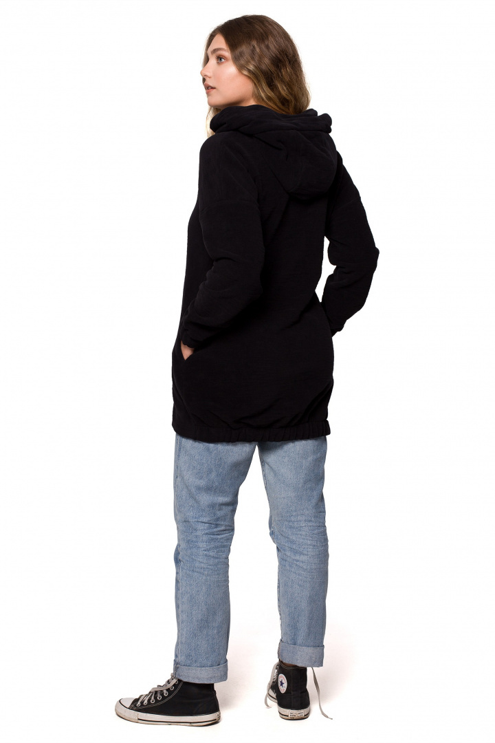 Bluza damska oversize długa rozpinana z kapturem czarna B203 Bluza damska oversize długa rozpinana z kapturem czarna B203