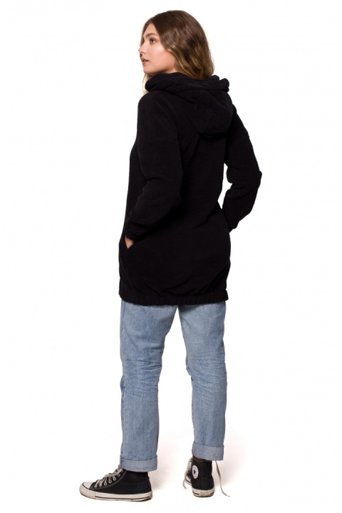 Bluza damska oversize długa rozpinana z kapturem czarna B203 Bluza damska oversize długa rozpinana z kapturem czarna B203
