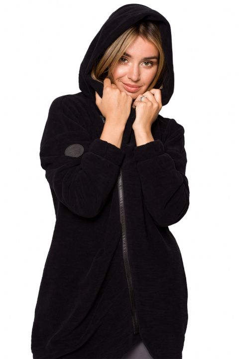 Bluza damska oversize długa rozpinana z kapturem czarna B203 Bluza damska oversize długa rozpinana z kapturem czarna B203