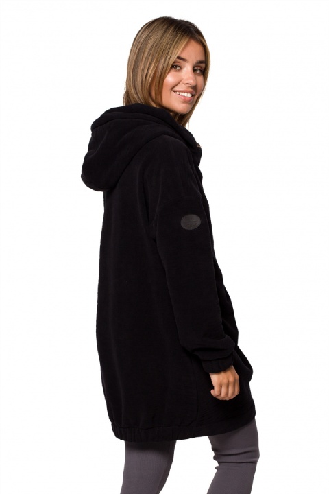 Bluza damska oversize długa rozpinana z kapturem czarna B203 Bluza damska oversize długa rozpinana z kapturem czarna B203