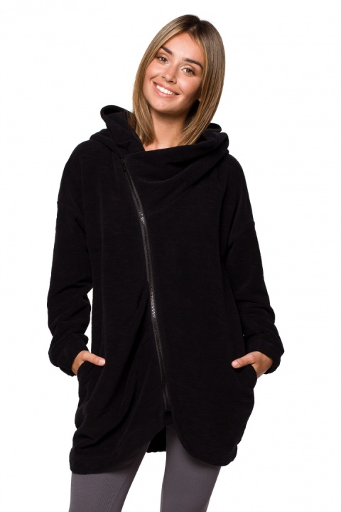 Bluza damska oversize długa rozpinana z kapturem czarna B203 Bluza damska oversize długa rozpinana z kapturem czarna B203