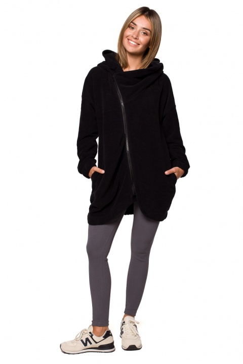 Bluza damska oversize długa rozpinana z kapturem czarna B203 Bluza damska oversize długa rozpinana z kapturem czarna B203