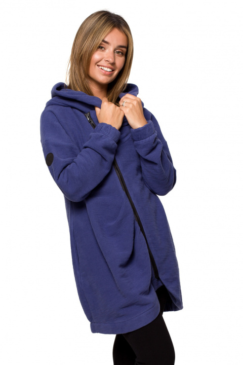 Bluza damska oversize długa rozpinana z kapturem indygo B203 Bluza damska oversize długa rozpinana z kapturem indygo B203