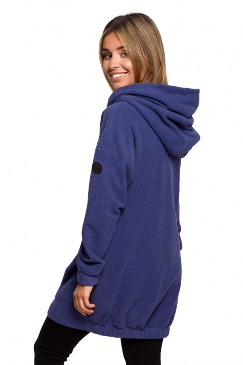 Bluza damska oversize długa rozpinana z kapturem indygo B203 Bluza damska oversize długa rozpinana z kapturem indygo B203