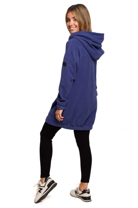 Bluza damska oversize długa rozpinana z kapturem indygo B203 Bluza damska oversize długa rozpinana z kapturem indygo B203