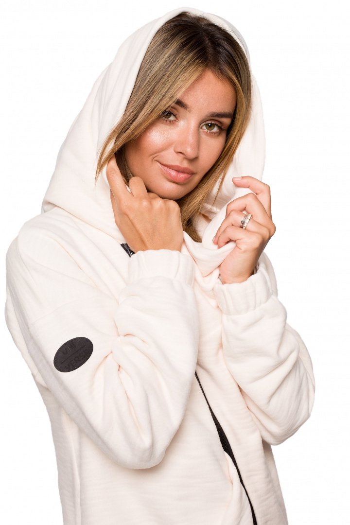 Bluza damska oversize długa rozpinana z kapturem waniliowa B203 Bluza damska oversize długa rozpinana z kapturem waniliowa B203