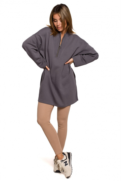 Bluza damska długa dresowa rozpinana z rozcięciem antracytowa B201 Bluza damska długa dresowa rozpinana z rozcięciem antracytowa B201