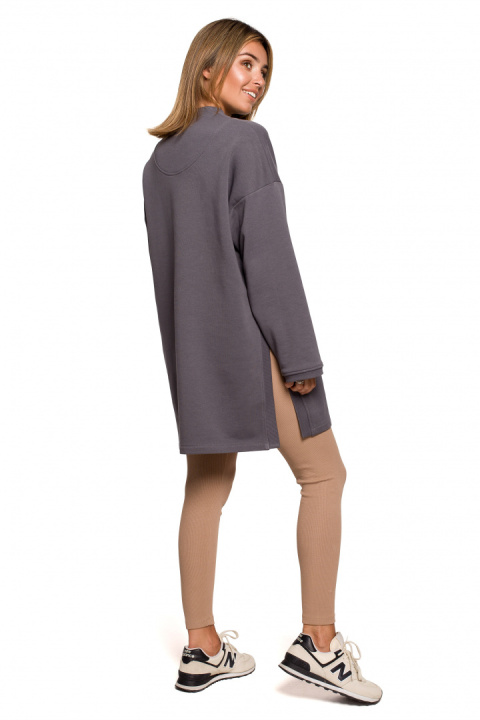 Bluza damska długa dresowa rozpinana z rozcięciem antracytowa B201 Bluza damska długa dresowa rozpinana z rozcięciem antracytowa B201