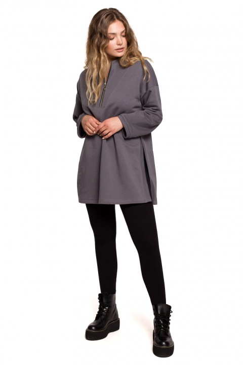 Bluza damska długa dresowa rozpinana z rozcięciem antracytowa B201 Bluza damska długa dresowa rozpinana z rozcięciem antracytowa B201