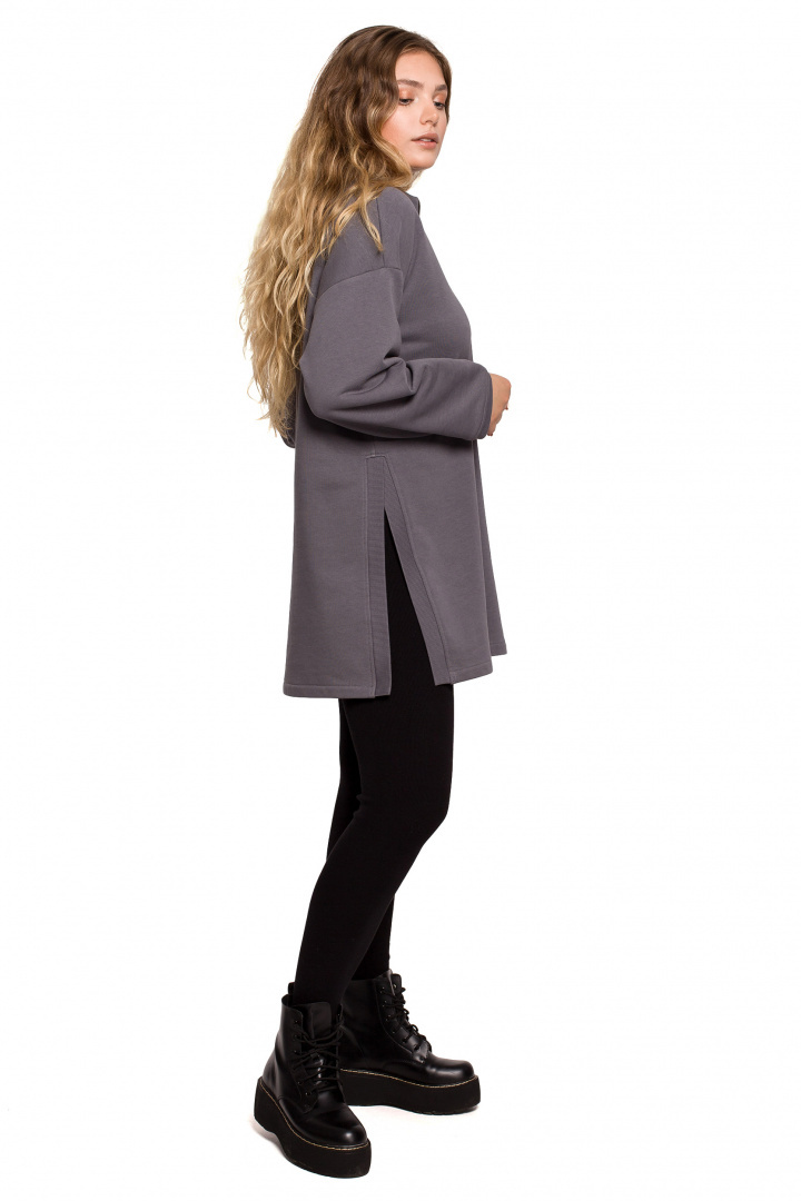 Bluza damska długa dresowa rozpinana z rozcięciem antracytowa B201 Bluza damska długa dresowa rozpinana z rozcięciem antracytowa B201