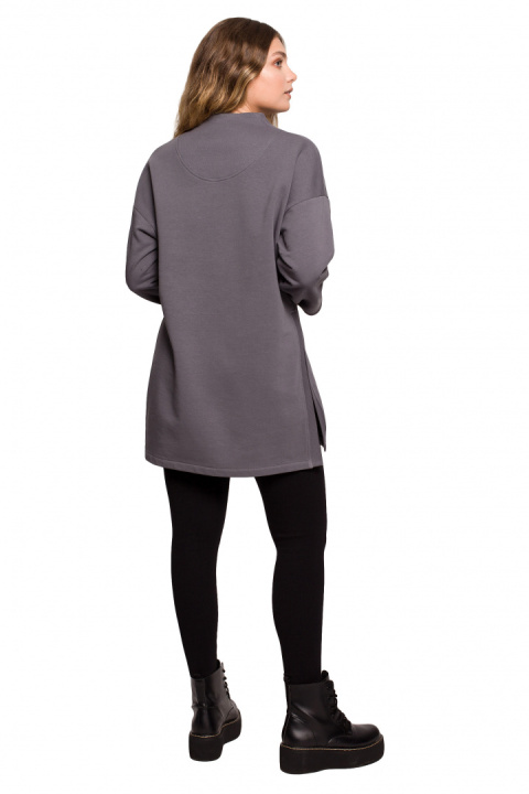 Bluza damska długa dresowa rozpinana z rozcięciem antracytowa B201 Bluza damska długa dresowa rozpinana z rozcięciem antracytowa B201