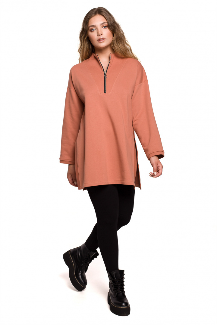 Bluza damska długa dresowa rozpinana z rozcięciem ceglasta B201 Bluza damska długa dresowa rozpinana z rozcięciem ceglasta B201