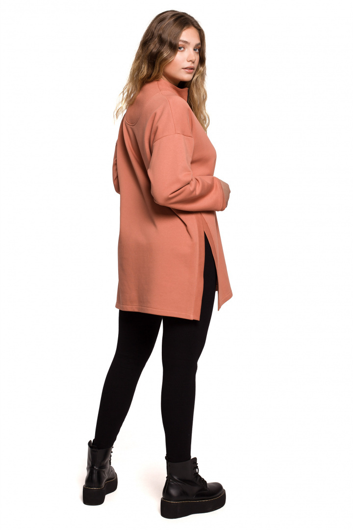 Bluza damska długa dresowa rozpinana z rozcięciem ceglasta B201 Bluza damska długa dresowa rozpinana z rozcięciem ceglasta B201