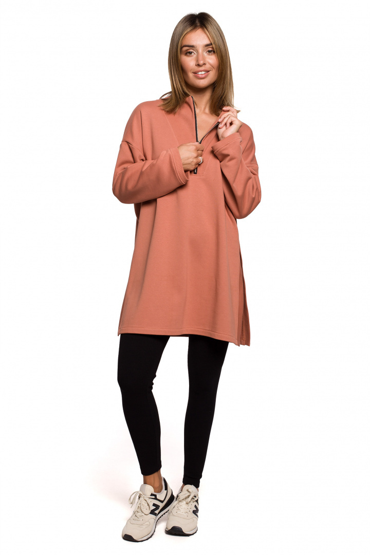 Bluza damska długa dresowa rozpinana z rozcięciem ceglasta B201 Bluza damska długa dresowa rozpinana z rozcięciem ceglasta B201