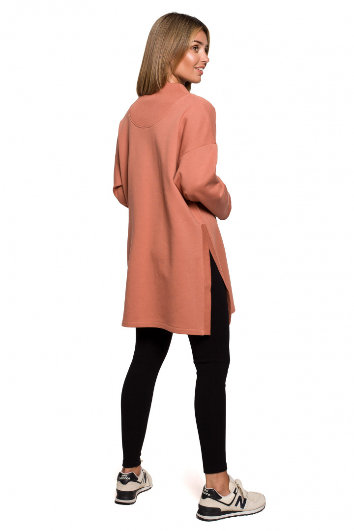 Bluza damska długa dresowa rozpinana z rozcięciem ceglasta B201 Bluza damska długa dresowa rozpinana z rozcięciem ceglasta B201