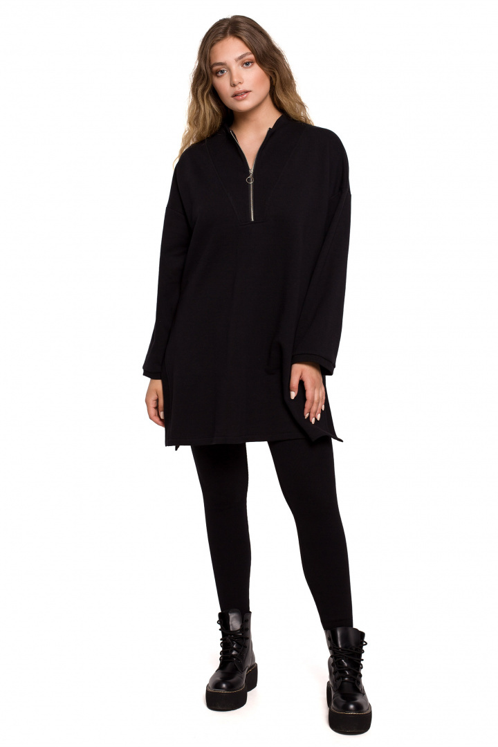 Bluza damska długa dresowa rozpinana z rozcięciem czarna B201 Bluza damska długa dresowa rozpinana z rozcięciem czarna B201