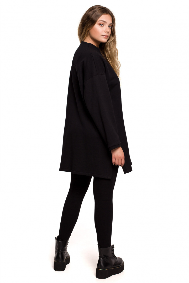 Bluza damska długa dresowa rozpinana z rozcięciem czarna B201 Bluza damska długa dresowa rozpinana z rozcięciem czarna B201