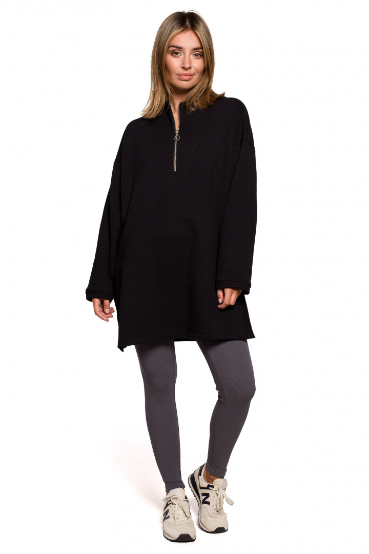 Bluza damska długa dresowa rozpinana z rozcięciem czarna B201 Bluza damska długa dresowa rozpinana z rozcięciem czarna B201
