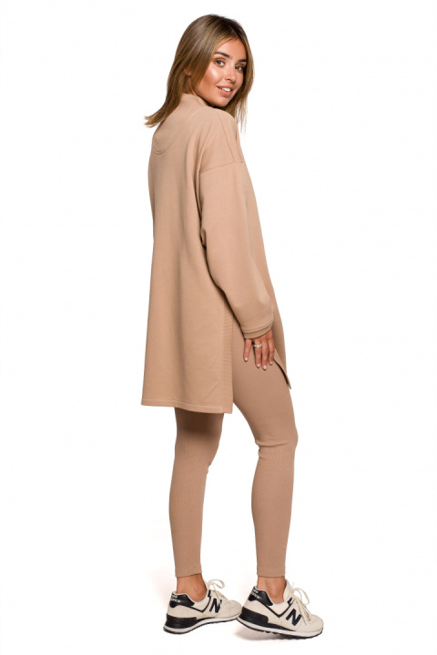 Bluza damska długa dresowa rozpinana z rozcięciem orzechowa B201 Bluza damska długa dresowa rozpinana z rozcięciem orzechowa B201