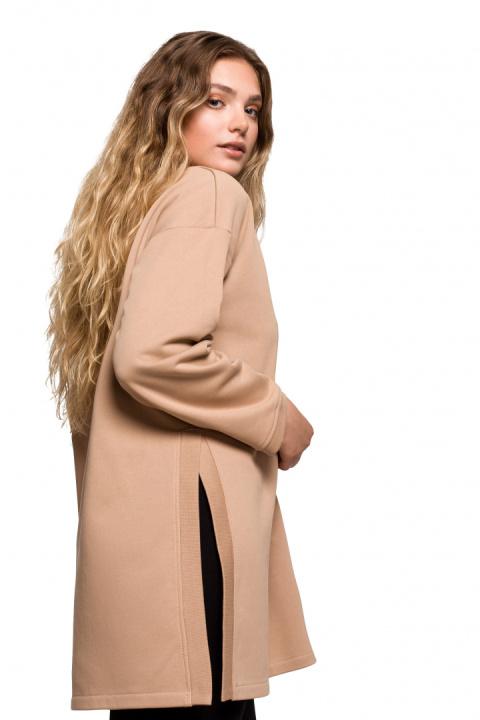Bluza damska długa dresowa rozpinana z rozcięciem orzechowa B201 Bluza damska długa dresowa rozpinana z rozcięciem orzechowa B201