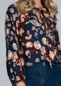Bluzka damska z długim rękawem i wiązaniem na dekolcie w126 M818