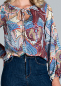 Bluzka damska z długim rękawem i wiązaniem na dekolcie w127 M818