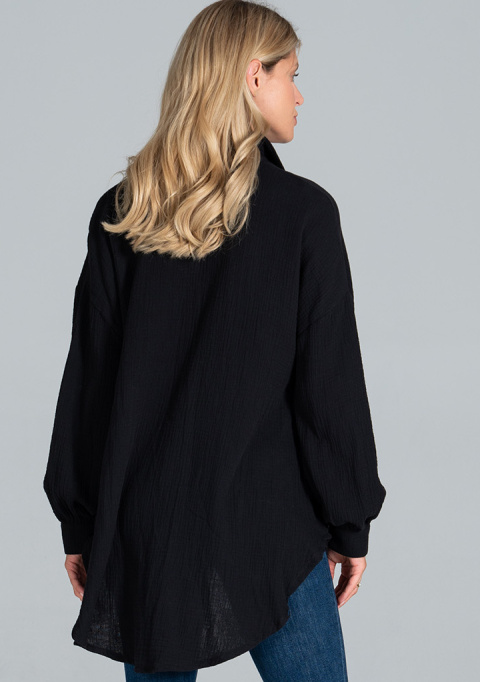 Koszula damska klasyczna oversize zapinana na guziki czarna M816 Koszula damska klasyczna oversize zapinana na guziki czarna M816