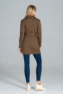 Płaszcz damski krótki pikowany bez zapięcia wiązany brązowy M814