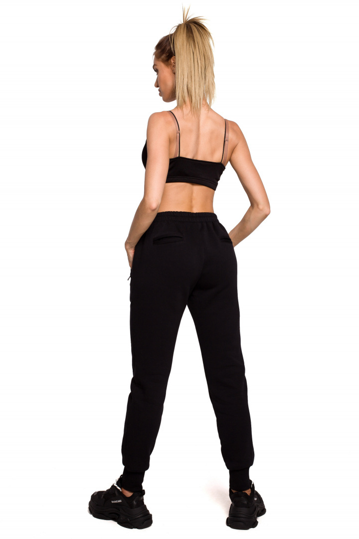Spodnie damskie dresowe joggery dzianinowe z gumą czarne me617