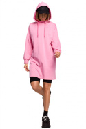 Sukienka mini z golfem i kapturem dzianinowa dresowa różowa me615