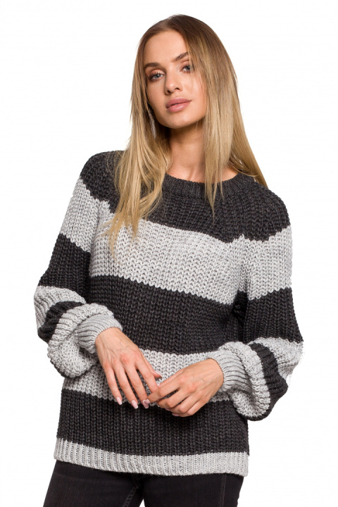 Sweter damski krótki w pasy szerokie rękawy luźny splot m1 me632 Sweter damski krótki w pasy szerokie rękawy luźny splot m1 me632