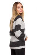 Sweter damski krótki w pasy szerokie rękawy luźny splot m1 me632