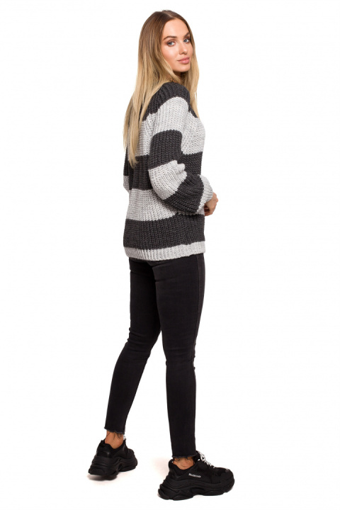 Sweter damski krótki w pasy szerokie rękawy luźny splot m1 me632 Sweter damski krótki w pasy szerokie rękawy luźny splot m1 me632