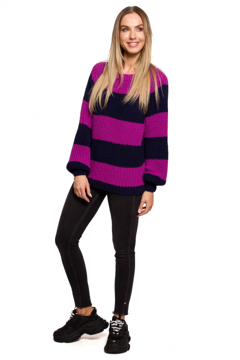 Sweter damski krótki w pasy szerokie rękawy luźny splot m2 me632 Sweter damski krótki w pasy szerokie rękawy luźny splot m2 me632
