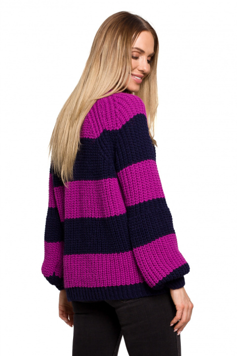 Sweter damski krótki w pasy szerokie rękawy luźny splot m2 me632 Sweter damski krótki w pasy szerokie rękawy luźny splot m2 me632