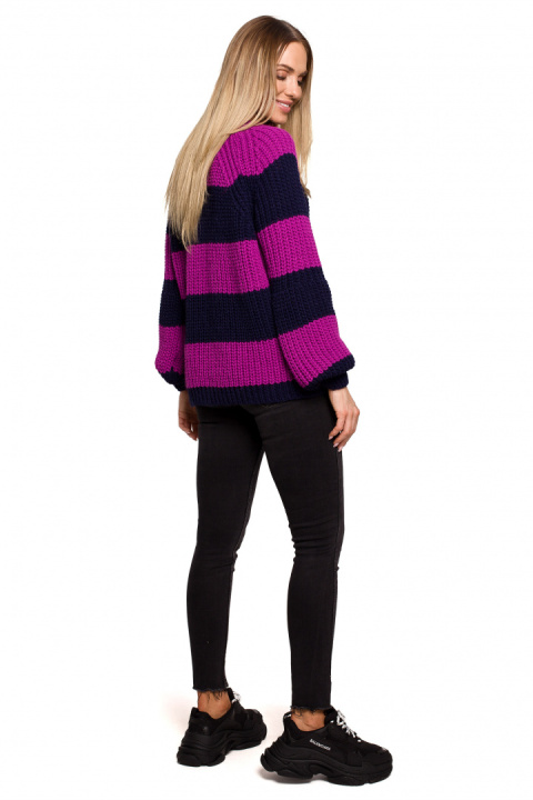 Sweter damski krótki w pasy szerokie rękawy luźny splot m2 me632 Sweter damski krótki w pasy szerokie rękawy luźny splot m2 me632