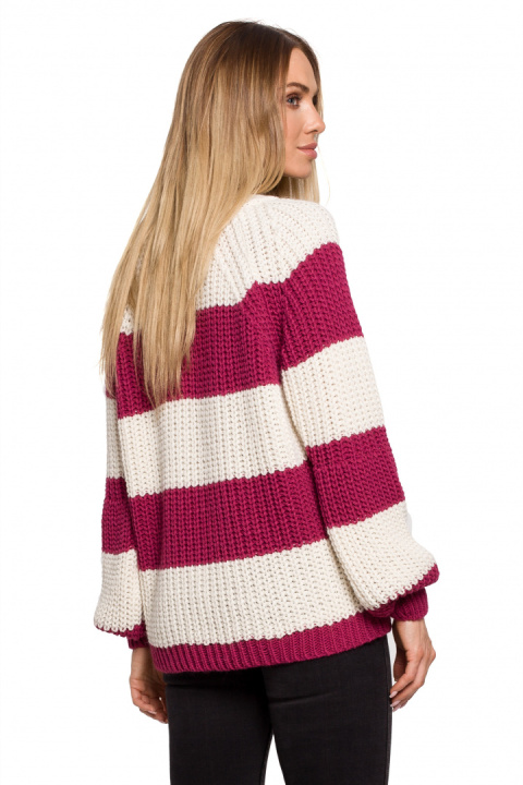 Sweter damski krótki w pasy szerokie rękawy luźny splot m3 me632 Sweter damski krótki w pasy szerokie rękawy luźny splot m3 me632
