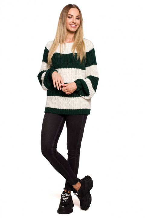 Sweter damski krótki w pasy szerokie rękawy luźny splot m4 me632 Sweter damski krótki w pasy szerokie rękawy luźny splot m4 me632