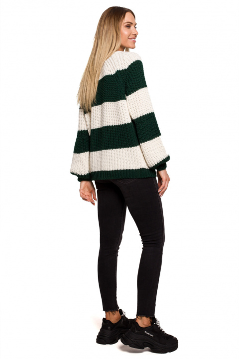 Sweter damski krótki w pasy szerokie rękawy luźny splot m4 me632 Sweter damski krótki w pasy szerokie rękawy luźny splot m4 me632